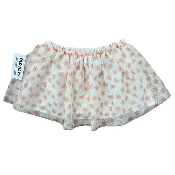 NWT Old Navy Pull-On Elastic Waist Floral Print Tulle Skirt One Size White Pink - Picture 4 of 5